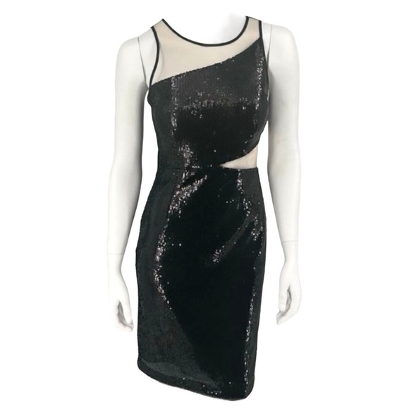 Toccin Sequin Cutout Mesh Cocktail Embellished Sleeveless BodyCon Mini Dress NEW - Picture 5 of 11